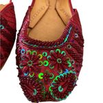 Red Green sequin beaded hand made Khussa flats genie shoes Fall Holiday Festive Size 9 Photo 2
