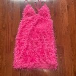 Fashion blogger Pink Bodycon Spaghetti Strap Fringe Texture Mini Dress Size M Photo 1