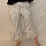 English Factory Gray Striped Ruffle Cropped Bell Bottom Linen Pants - XS Photo 3