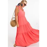 Everly  Tiered Tie Strap Dress Coral Size Small Photo 5