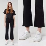 3x1 • Baby Boot cropped flare jeans Black Tear raw hem mid rise stretch denim Photo 7