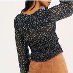 Free People  Lolita Top Womens Large Black Floral Long Sleeve Smocked Square Neck Photo 1