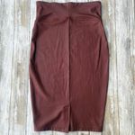 Spanx Pencil Skirt Sz L Brick Red High Waist Stretch Shaping Faux Leather Photo 2