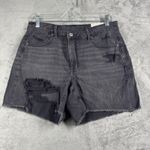 American Eagle Baggy Short 8 29" Black Destroyed Denim Cutoff Thrashed High Rise Photo 1