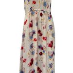 Lucky Brand  Ivory Red Blue Floral Sleeveless Tie Waist V-Neck Maxi Dress size S Photo 1