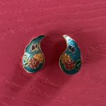 Vtg Cloisonné Earrings Multi Photo 0