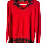 Adrianna Papell Red and Black Plaid Shirt Photo 0