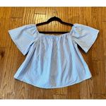 EXPRESS 🚨 SALE  blue striped ruffle off shoulder top Photo 6