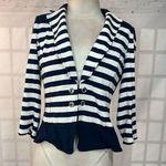 White House | Black Market Navy Blue and White Blazer Jacket Size 8 Photo 0