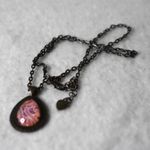 Source Unknown Antique Brass Tone Teardrop Red Paisley Print Made With Love Pendant Necklace Photo 0