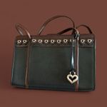 Brighton Elegant Zip Hearts Back Leather Organizer Shoulder Bag, Black & Brown Photo 3