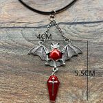 1pc Red Bat & Coffin Gothic‎ Bohemian Style Black Rope Necklace Silver Photo 7
