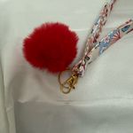 Handmade Shiba Inu and Cherry Blossom Floral Wristlet Keychain with Red Pompom Photo 3