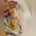 Torrid  Classic Fit Tee Floral tropical light V Neck Lace Trim Top Shirt - size 1 Photo 2