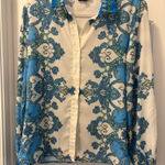 VICI Women’s Baroque Print Blue and Cream Patterned Button-Up Shirt Size Medium Photo 0