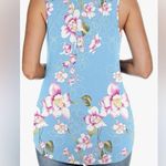 Women’s Light Blue Floral Print Tank Top Sleeveless Criss Cross V Neck Shirt Size L Photo 2