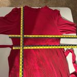 Anrabees Midi Dress XL Maroon Pleated Long Puff Sleeve Ruffle A Photo 1