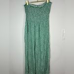 Green Smocked Strapless Jumpsuit | Polka Dot Print Wide Leg One Piece | Size XL Photo 4