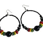 Jamaican Rasta Beaded Hoop Earrings Black Beads Red Yellow Green Accents u Photo 1