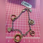 Michael Kors  bracelet sliver tone 5 charms diamonds paved hearts rose gold Photo 5