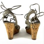 Steve Madden Strappy Olive Green/Gray Cork Wedges Ankle Tie High Heels 7.5M Photo 3