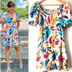Tabitha Brown for Target‎ Linen Blend Botanical Puff Sleeve Mini Dress Sz XS White Photo 1