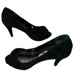 Style & Co Kathryn Glitter Pumps Leather Outsole Black Heels Peep Toe Sz 7.5 Photo 5