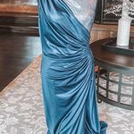 Adrianna Papell 🛍️ Ink Navy Blue Jersey Sequin Dress Gown Side Slit Size 14P Photo 1