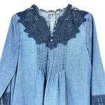 Holding Horses Anthropologie  Chambray Pleated Eyelet Boho Crochet Top Photo 3