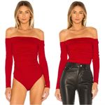 Revolve Lovers And Friends Bodysuit Womens Medium Red Ruched Off The Shoulder Lyanna Photo 8