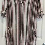 Marissa Olivia Striped Shirt Dress Roll Tab Sleeve Casual Tunic Small White Photo 0