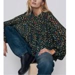 ZARA  Cropped Oversized Metallic Gold Sheer Paisley Print Button Down Blouse M Photo 8