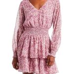 AQUA Watercolor Paisley Smocked Mini Dress Women's M Purple Zip Closure NWT Photo 0