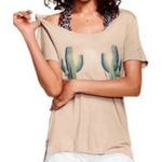 PINK - Victoria's Secret PINK Victoria Secret Tan Cactus Graphic Tee Oversized Super Soft M Off Shoulder Photo 0