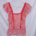 Sugar Lips Red White Eyelet Lace Ruffle Sleeve Top size small Photo 0
