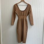 ZARA  Square Neck Ribbed Knit Waist Detail Bodycon Midi Dress in Nude Size S Photo 6