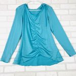 Calvin Klein Calvin‎ Klein Performance Teal Striped Ruched Front Long Sleeve Hoodie Medium Photo 14