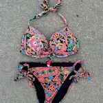 Victoria's Secret Victoria’s Secret 34D/L The Gorgeous Pink Neon Paisley Pushup Halter Bikini Set Photo 0