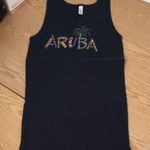 Bin 6 New Rhinestones Aruba Palm Tree Ribbed Tank Top Very Stretchy Navy Size XL Blue Photo 4