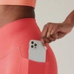 Athleta Vibrant Coral Salutation Stash Pocket ll Capri Leggings New with Tags Photo 3