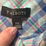 Talbots  Shirt Womens Button Up Long Sleeves Cotton Blue Aqua Plaid Ruffled XS Photo 5