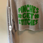 Pinches Get Stitches Cropped Sweater Sweatshirt XS Gray Photo 4