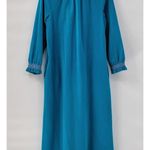 Vanity Fair VTG House Coat Womens M Blue Embroidered Collar Cuffs Fleece Long Photo 3