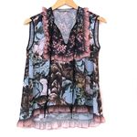 Anthropologie CLOVER CANYON Floral Sunset Ruffled Top Blue Pink Sleeveless Boho Photo 2
