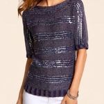 Chico's NWT Womens Size 2 Medium navy silver sequined Kayden pullover sweater Photo 0
