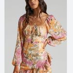 Showpo Floral Grizela Mini Dress NEW Size 12 Pink Long Sleeves Photo 2