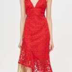 Topshop Red Floral Lace Plunge Asymmetrical Dress Photo 0