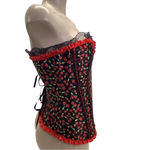 Cherry Print Size Small Satin & Lace Trim, Includes Satin Black Thong. New Photo 1