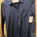 Nine West  navy silver striped button down dress top NWT Photo 0