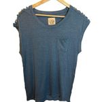 Chaser Linen Short Sleeve Top Size Medium Blue Cut Out Detail High Low Hem NWT Photo 0